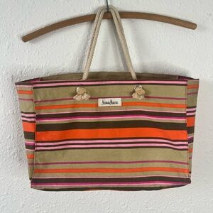 Neiman Marcus Striped Canvas Rope Handle Tote Bag